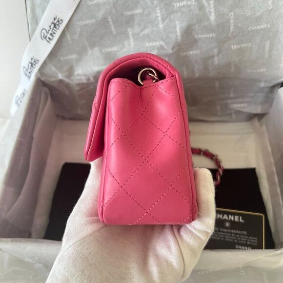 100% Authentic CHANEL Mini Rectangular in Pink Lambskin SHW - Picture 3 of 13